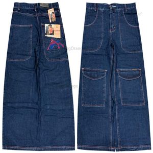 Heren Jeans Harajuku high street hiphop pocket geborduurde jeans heren y2k oversized losse rechte casual wijde pijpen overalls paar stijl 230918