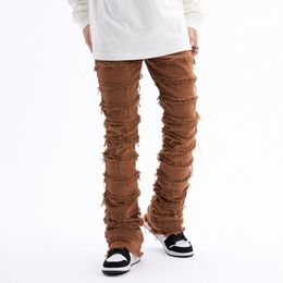 Jeans pour hommes Harajuku Hip Hop Streetwear rayé gland effiloché droit Baggy Jeans pantalon homme et femme couleur unie décontracté Denim pantalon 230302