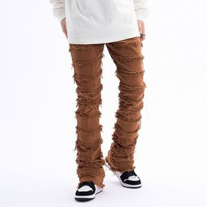 Pantalones vaqueros para hombre Harajuku Hip Hop Streetwear Borla a rayas Deshilachados Rectos Pantalones vaqueros holgados Pantalones masculinos y femeninos Color sólido Pantalones vaqueros casuales 230214