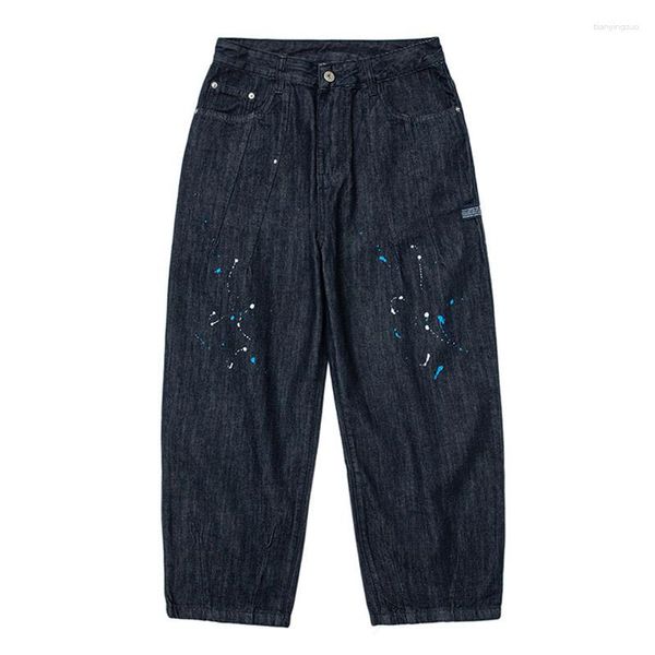 Jeans pour hommes Harajuku japonais vintage pantalon hommes hip hop graffiti lâche denim pantalon bleu streetwear