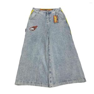 Jeans pour hommes harajuku motif de lettre imprimé vache ample pantalon de jambe large y2k pour l'homme