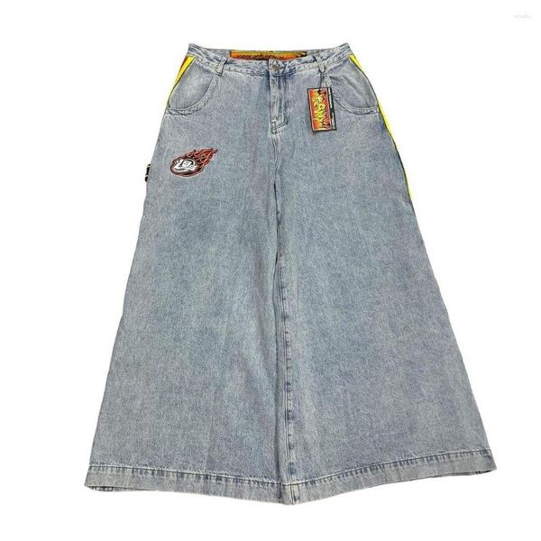 Jeans para hombres Harajuku Patrón de letra impresa Vacada holgada Pantalones de piernas anchas Y2K para el hombre Retro Hip Hop Streetwear