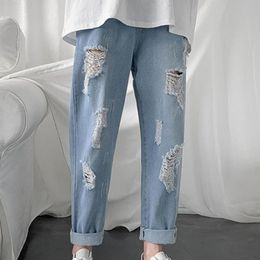 Jeans pour hommes Harajuku Mens Slim Fit Designer coréen Regular Distressed Denim Homme Pantalon Hip Hop Hole Pantalon StreetwearMen's