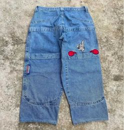 Herenjeans Harajuku Persoonlijkheid Big Pocket boksen Kangaroo Print Was Wide Leg Jeans Y2K Hiphop Street Casual Denim voor mannen en vrouwen 240423