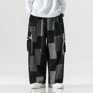 Jeans pour hommes Harajuku Street Fashion Patchwork surdimensionné ample droit pantalon à jambes larges pantalon de travail décontracté