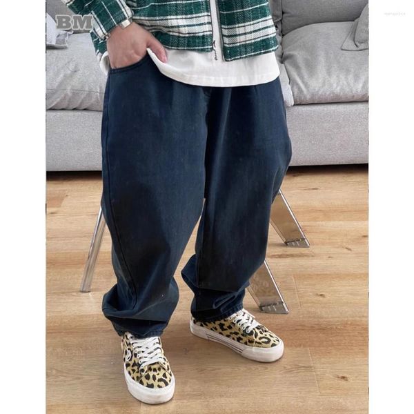 Jeans pour hommes Harajuku Vintage Haute Qualité Bambou Grain Bleu Marine Baggy Pour Hommes Coréen Hip Hop Denim Cargo Pantalon Pantalon De Mode Mâle