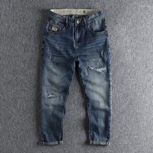 Heren jeans zwaar ambachtelijk wassen in de herfst en de winter maakt oude gescheurde heren los rechte trend jeugd harembroek negen punten