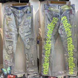 Jeans pour hommes, industrie lourde, couteau de rue, trous déchirés pour détruire les lettres brodées, Jeans sans fin pour hommes T230303