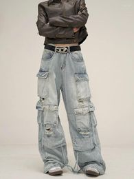 Heren Jeans Zware Industrie Afval Bodem Stijl Multi-Pocket Niche Overalls Modemerk Losse Rechte Broek Paar Casual