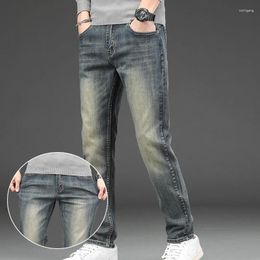 Jeans pour hommes haut de gamme rétro pour coupe régulière jambe droite pantalon en denim élastique tendance mode ancienne grande taille