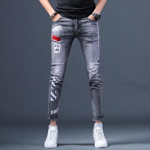 Herenjeans Hoge kwaliteit enkellange prints Denim broek Slim-fit Sexy Casual Jeans Street Fashion Grijze jeansbroek; 230920