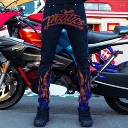 Jeans para hombres de alta calidad Estiramiento negro Agujero flaco Diseñador Tendencia Pantalones de motocicleta Calle Denim Rhinestone Lápiz Pantalones Y2K