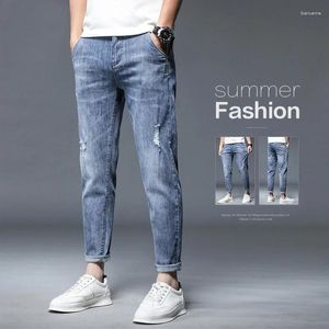 Jeans masculin de haute qualité marque d'été stretch coton trou de la cheville mince streetwear conception pantalon denim pantalon coréen pantalon décontracté
