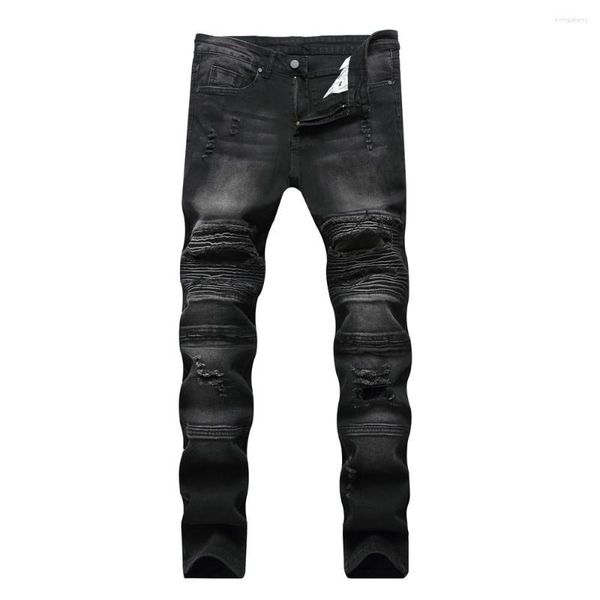 Jeans para hombres Causal de alta calidad para hombre flaco desgastado agujero rasgado Biker Denim Slim Fit Kenn Camuflaje Hip Hop Punk Hombres