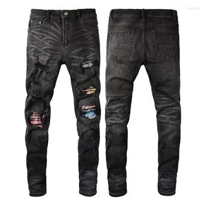 Heren Jeans Hoge Kwaliteit Verontruste Broek Zwart Slim Fit Scratched Destroyed Boyfriend Ribs Patchwork Skinny Ripped Heren