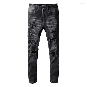 Jeans pour hommes de haute qualité en détresse de streetwear mode brodés pantalons endommagent un pantalon déchirant étiré maigre pour les hommes