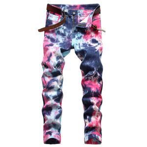 Jeans pour hommes de haute qualité mode coloré imprimé mince droite mâle Denim pantalon cravate colorant peinture Stretch pantalon Hip Hop tendance 220927