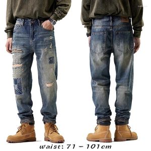 Jeans pour hommes Haute Qualité Harem Long Pour Hommes Grande Taille Ripped Trou Wash Coton Denim Vintage Pantalon 2024 Vêtements - Bleu