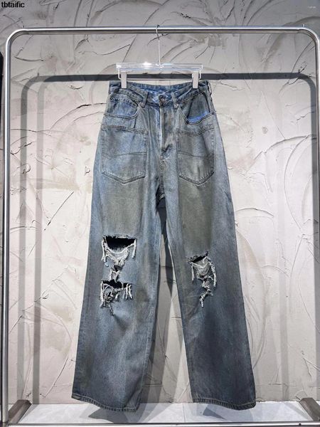 Jeans pour hommes de haute qualité industrielle lourde endommagée lavée en détresse rue hip hop performance printemps automne pantalon