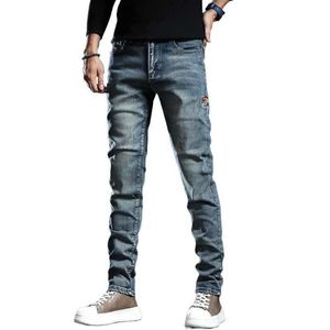 Heren jeans hoogwaardige mannen spijkerbroek mode rekken casual katoen slank merk broek mannelijke Koreaanse broek hoogwaardige dagelijkse nieuwkomers y240507