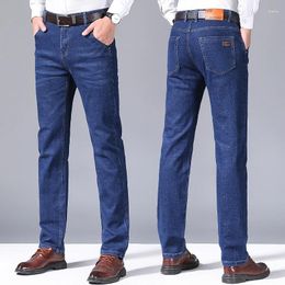 Jeans pour hommes Haute Qualité Hommes Denim Regular Fit Droit Stretch Business Long Quatre Saisons Pantalon Mâle Couleur Bleu OL Pantalon de Travail
