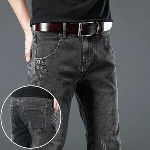 Heren jeans hoogwaardige mannen strekken denim jeans mode casual slanke designtrousers mannelijk grijs zwarte broek heren merk denim broek y240507