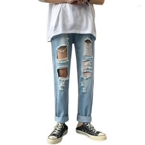 Jeans pour hommes de haute qualité pour hommes Stretchy Ripped Skinny Biker Hip Hop Détruit Trou Slim Fit BF Denim Baggy DropMen's