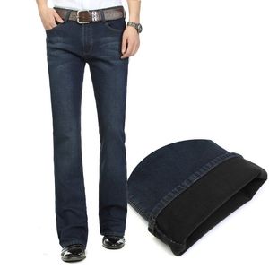 Jeans pour hommes de haute qualité hommes hiver ver polaire bleu botte coupe affaires décontracté pantalon évasé taille moyenne velours pantalon 230718