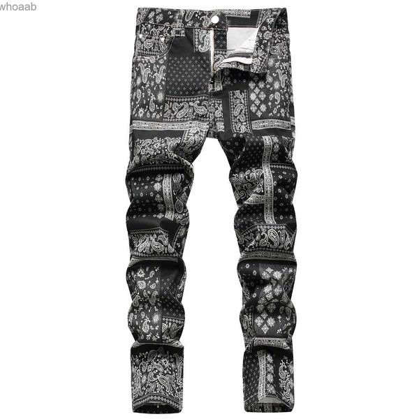 Pantalones vaqueros para hombre Pantalones vaqueros elásticos ajustados de alta calidad para hombre Decoraciones de impresión de moda 3D Pantalones vaqueros de Hip Hop Pantalones vaqueros de moda urbana sexy y elegantes; YQ231208