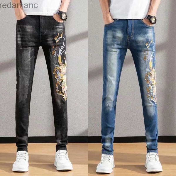 Jeans masculins de haute qualité pour hommes de haute qualité pantalon denim stretch street street fashion chinois dragon broderie jeans tendance pantalon de jeans décontracté sexy; YQ231221