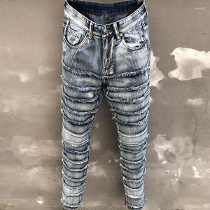 Heren jeans hoogwaardige patchwork mannelijk gescheurde gat ontwerp rekbare Jean Fall Blue Hip Hop Style broek voor mannen pantalon vaqueros hombre