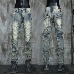 Herenjeans Hoge kwaliteit trend retro stiksels jeans persoonlijkheid Europese en Amerikaanse stijl heren oude slanke jeans 231118