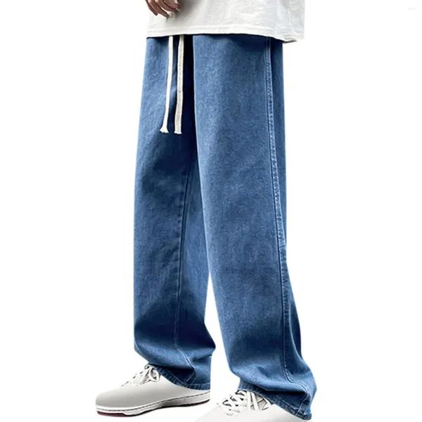 Jeans para hombres High Street Otoño Invierno Pierna recta suelta Cordón Casual Pantalones de mezclilla Pareja Hombre Tallas grandes Ropa de Corea