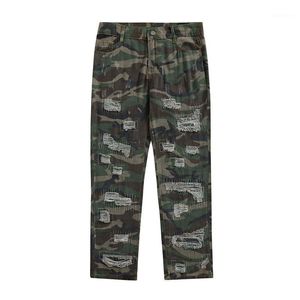 Jeans pour hommes High Street Camouflage Cargo Pants Oversize Baggy Washed Denim Pantalons pour homme Ripped Straight Fit