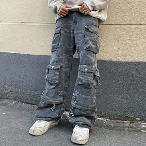 Jeans voor heren High Street Camouflage Zakken Heren Cargos Recht Patchwork Retro Losse overalls Harajuku Casual Baggy Broek Oversized 230220