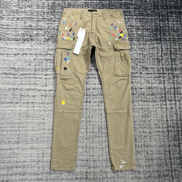 Jeans pour hommes High Street Cargo Flare Pant Hip Hop Handmade Ink Big Pocket Cotton Pants 231117