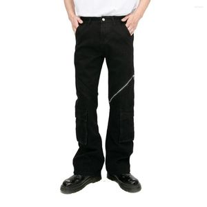 Jeans pour hommes High Street Dark Zipper Pocket Hommes Coréen Streetwear Mode Lâche Casual Hip Hop Noir Denim Pantalon Pantalon Homme