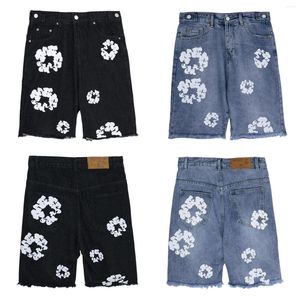 Jeans masculin High Street Denim Bravo Men de fleurs Fleur Graffiti Washed Shorts Vintage Verbe Breffe droite Pantalon Summer Street