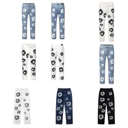 Herenjeans High Street Denim Tears Style Kapok Gewassen Rechte Jeans Herenmode Vintage Losse Broek KMZT QR