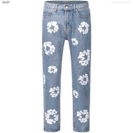 Jeans pour hommes High Street Denim Tears Style Kapok Lavé Droit Mode Vintage Pantalon Lâche Jacd2foe