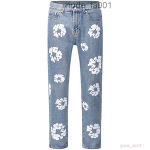 Jeans masculinos High Street Denim Lágrimas Estilo Kapok Lavado Reto Moda Vintage Solto Pantsbat6