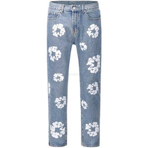 Jeans pour hommes High Street Denim Tears Style Kapok Lavé Droit Mode Vintage Pantalon Lâche Kmzt