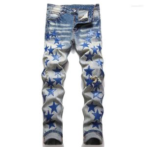 Jeans masculin High Street Blue Blue Star Patch Elastic Slim Fit Hommes