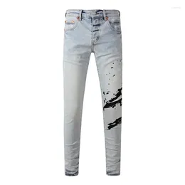 Jeans pour hommes High Street Fashion Men Retro Blue Light Stretch Skinny Fit Buttons Imprimé Brand Designer Hip Hop Hombre