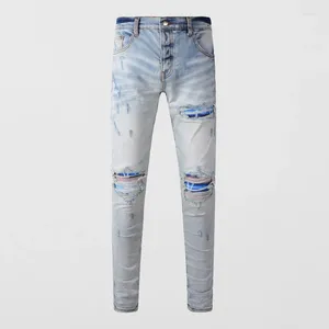 Jeans masculin High Street Fashion Men Retro Blue Light Stretch Skinny Fit Ripped Patted Designer Hip Hop Brand Pantal
