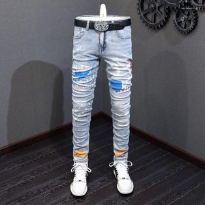 Jeans pour hommes High Street Fashion Hommes Rétro Bleu Clair Graffiti Imprimé Pantalon Maigre Hip Hop Designer Denim Pantalon Hombre
