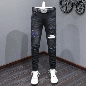 Jeans pour hommes High Street Mode Hommes Rétro Noir Gris Stretch Skinny Fit Ripped Bleu Patché Designer Hip Hop Marque Pantalon