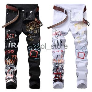 Jeans pour hommes High Street Fashion Jeans pour hommes Night Club Noir Blanc Couleur Personal Designer Jeans imprimés Hommes Punk Pantalons Skinny Hip Hop Jeans J230806