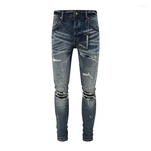 Jean's Jeans High Street Fashion Split Je élastique Panneau de panneau en cuir serré Pantalon Hip Hop Brand Ho