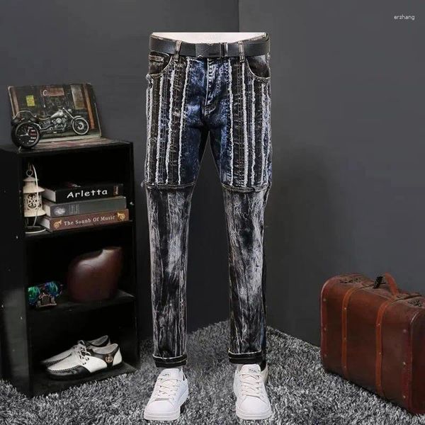Jeans para hombres High Street Fashion Washed Vintage Hombres Slim Vaqueros Hombre Cremallera Pantalones personalizados Bootcut sin cinturón para